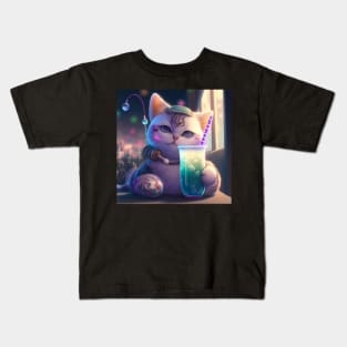 cute cat bubble tea Kids T-Shirt